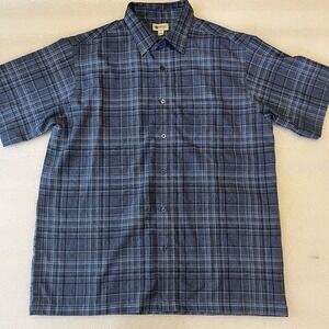 Haggar Clothing Men's Short Sleeve Blue Polo Button Up Pointed Collar Vintage